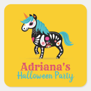 Day of the Dead Sugar Skull Unicorn Square Sticker