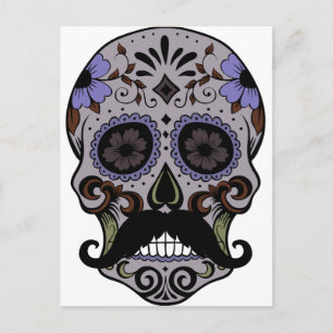 Day of the Dead Sugar Skull w/Moustache Postcard
