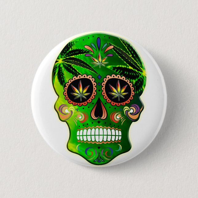 Day of the Dead Sugar Skull weed Shirt 6 Cm Round Badge (Front)