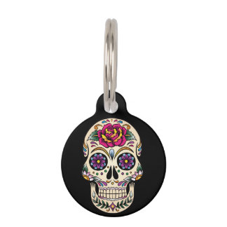 Day of the Dead Sugar Skull wit Rose Pet Tag