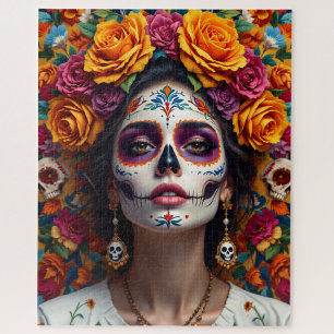 Day of the Dead Sugar Skull with Colourful Roses Jigsaw Puzzle