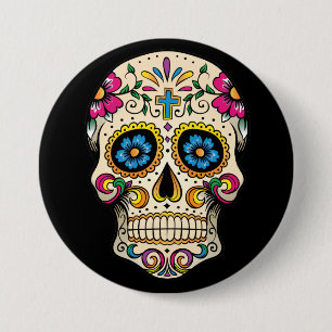 Day of the Dead Sugar Skull with Cross Button