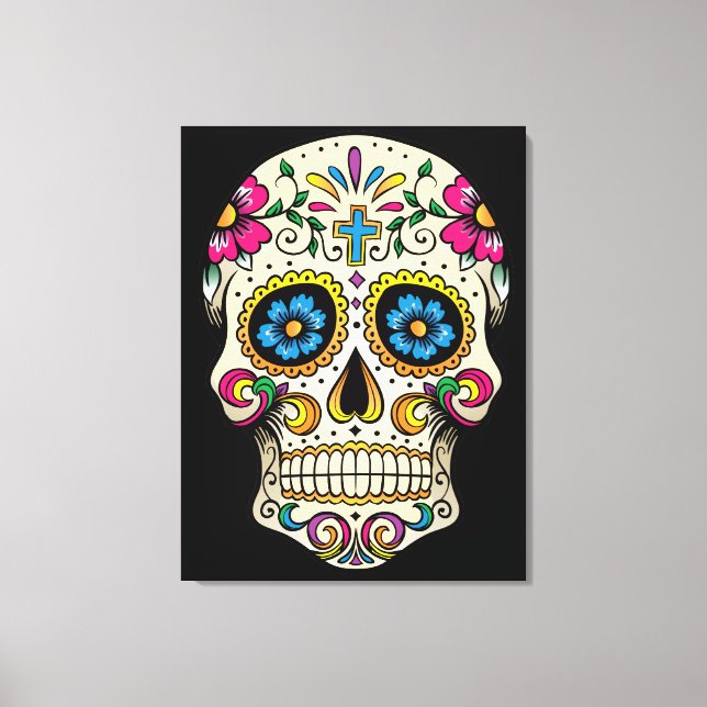 Day of the Dead Sugar Skull with Cross Canvas Print (Front)