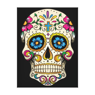 Day of the Dead Sugar Skull with Cross Canvas Print