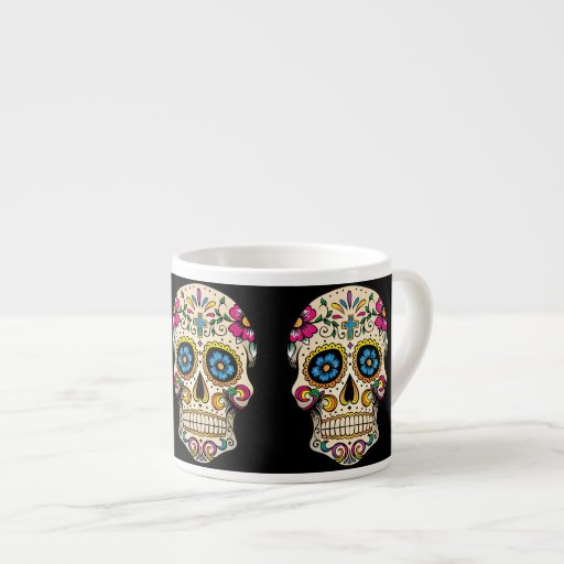 Image of Day of the Dead Sugar Skull with Cross Espresso Cup