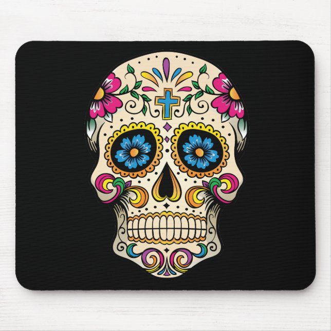 Day of the Dead Sugar Skull with Cross Mouse Mat (Front)