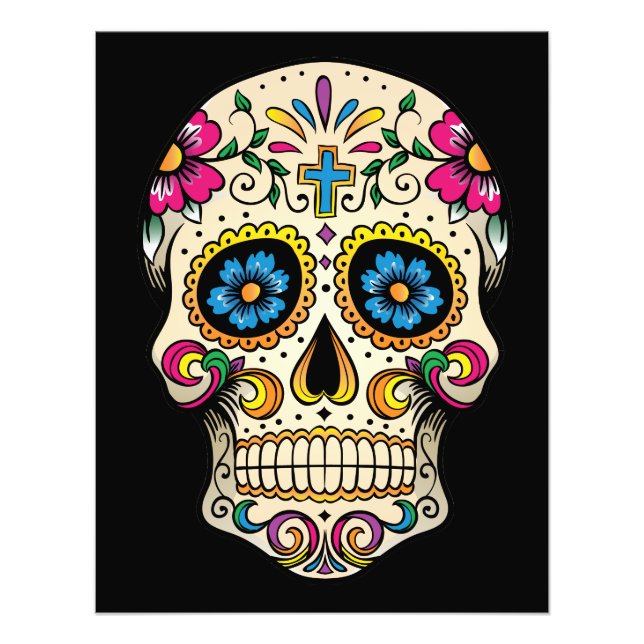Day of the Dead Sugar Skull with Cross Photo Print (Front)
