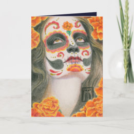 Day of the Dead Sugar Skull with Marigolds Holiday Card