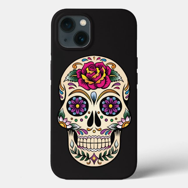 Day of the Dead Sugar Skull with Rose Case-Mate iPhone Case (Back)