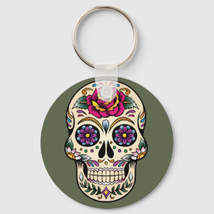Day of the Dead Sugar Skull with Rose Keychain