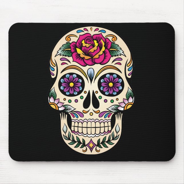 Day of the Dead Sugar Skull with Rose Mouse Mat (Front)