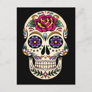 Day of the Dead Sugar Skull with Rose Postcard