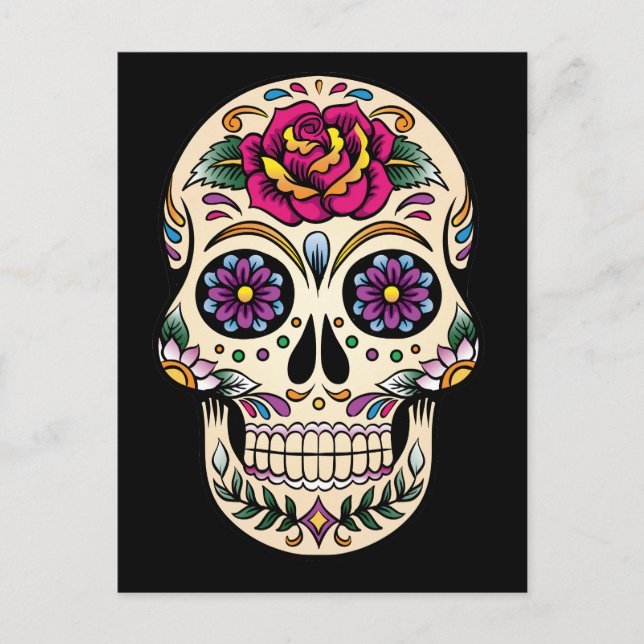 Day of the Dead Sugar Skull with Rose Postcard (Front)