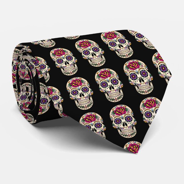 Day of the Dead Sugar Skull with Rose Tie (Rolled)