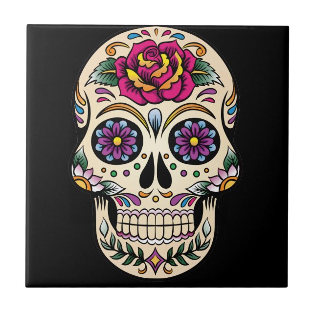 Day of the Dead Sugar Skull with Rose Tile (Front)