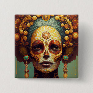 Day Of The Dead Sugar Skull Woman 15 Cm Square Badge