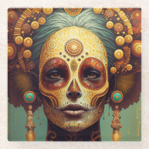 Day Of The Dead Sugar Skull Woman Glass Coaster