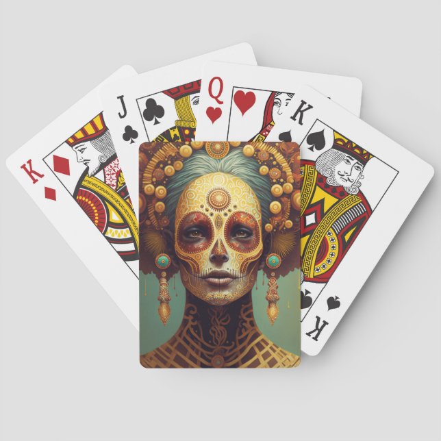 Day Of The Dead Sugar Skull Woman Playing Cards (Back)