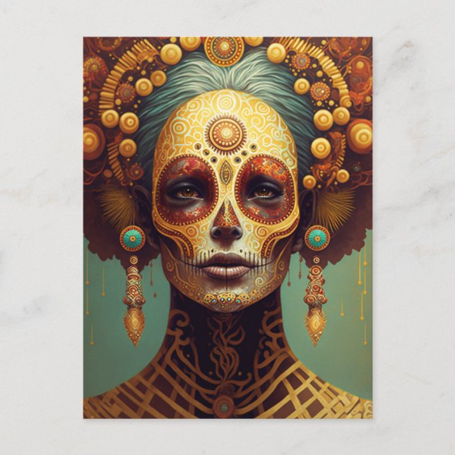 Day Of The Dead Sugar Skull Woman Postcard (Front)