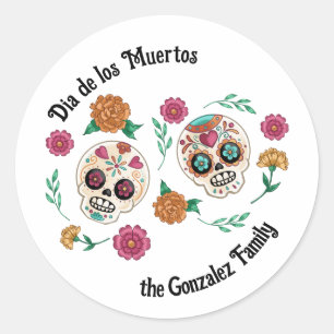 Day of the Dead Sugar Skulls and Flowers Classic Round Sticker