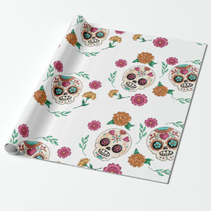 Day of the Dead Sugar Skulls and Flowers Wrapping Paper
