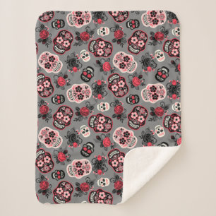 Day of the Dead Sugar Skulls, grey Sherpa Blanket