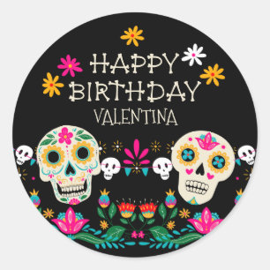 Day of the Dead Sugar Skulls Happy Birthday Classic Round Sticker