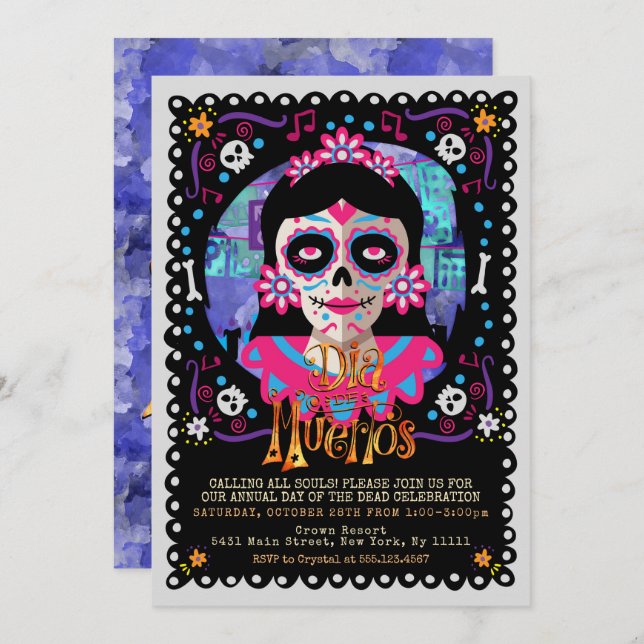 Day of The Dead, Sugar Skulls Invitation (Front/Back)