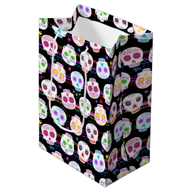 Day of the Dead Sugar Skulls Medium Gift Bag (Front Angled)