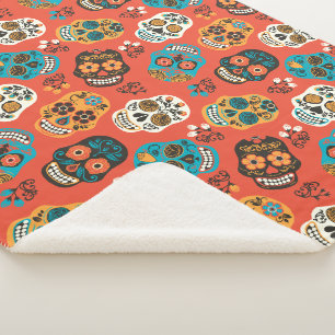 Day of the Dead Sugar Skulls, orange Sherpa Blanket