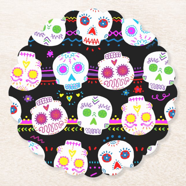 Day of the Dead Sugar Skulls Paper Coaster (Front)