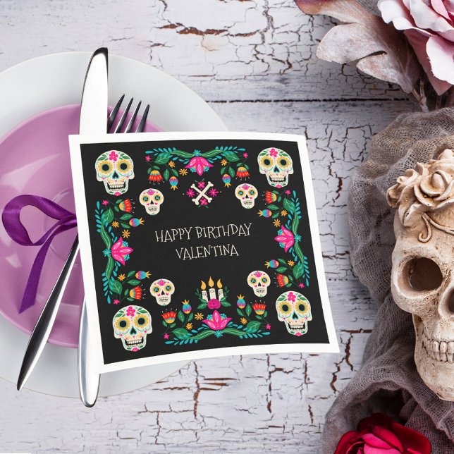 Day of the Dead Sugar Skulls Personalised Napkin (Day of the Dead napkins with Mexican theme and sugar skulls from my Dia de los Muertos collection)