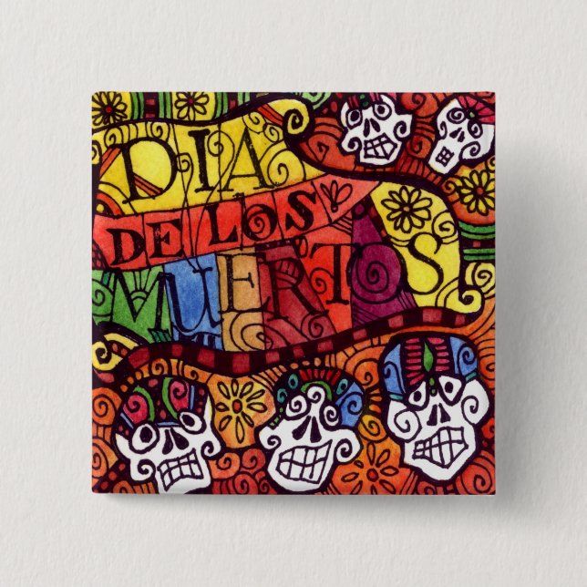 Day of the Dead Sugar Skulls square button / badge (Front)