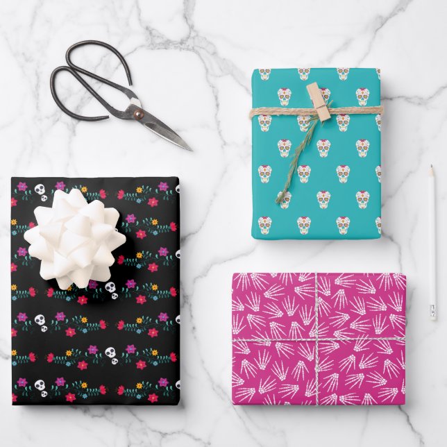 Day of the Dead Sugar Skulls Wrapping Paper Sheet (Front)