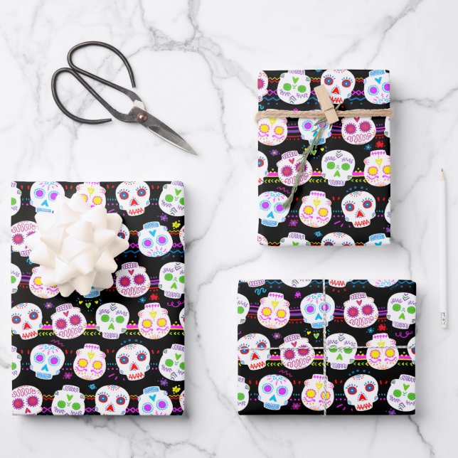 Day of the Dead Sugar Skulls Wrapping Paper Sheet (Front)