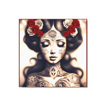 DAY OF THE DEAD TATTOO BEAUTY PORTRAIT ROSES 