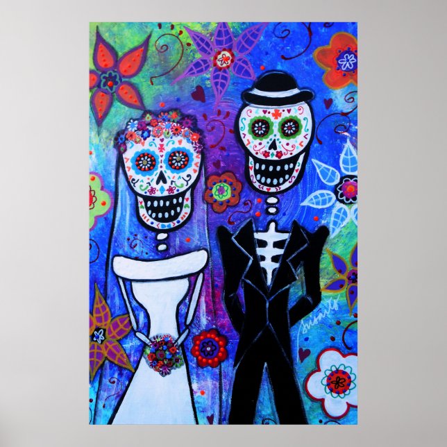 Day of the Dead Te Amo Wedding Couple Poster (Front)