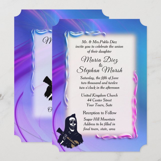 Day of the Dead Ultraviolet Wedding Invitation (Front/Back)
