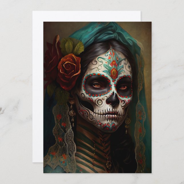 Day of the dead V3-Women Oil paint  Invitations  (Front/Back)