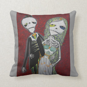 Day Of The Dead Wedding Couple American MoJo Pillo Cushion