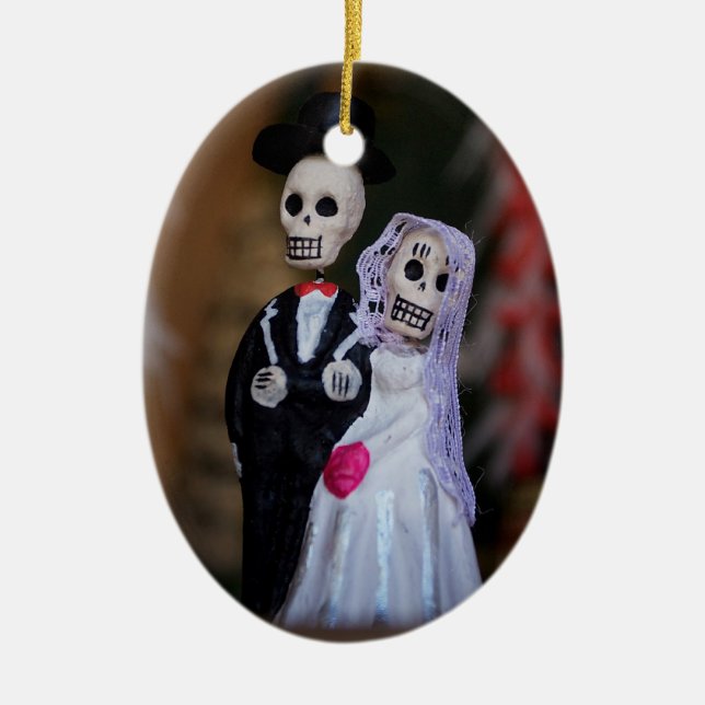 Day of the Dead Wedding Couple Ceramic Tree Decoration (Front)