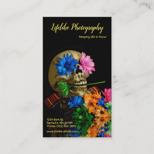 Day of the Dead with Skull and Flowers Business Ca Business Card (Front)