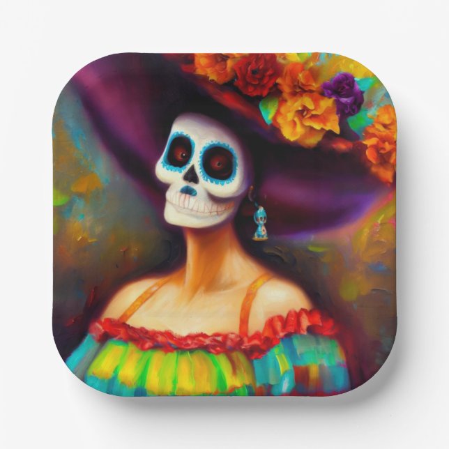Day of the Dead Woman 4 Paper Plate (Front)