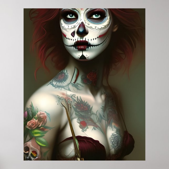 Day of the Dead Woman With Tattoos Poster (Front)