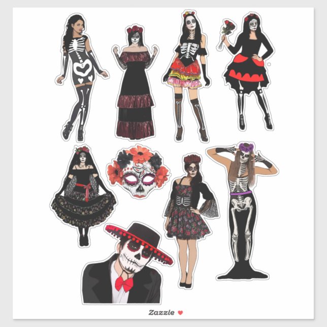 Day of The Dead women men Skeleton people art (Sheet)