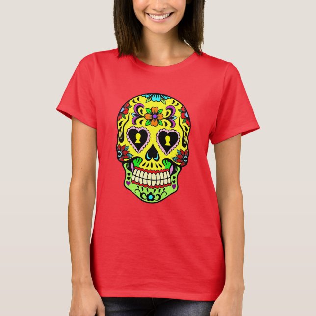 Day of the Dead Yellow Sugar Skull Women's T-Shirt (Front)
