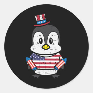 Day Penguin 4th July America Toddler Boys Kids Classic Round Sticker