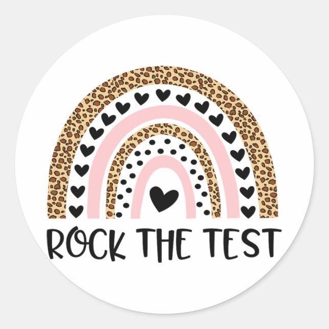 Day Rock The Test Teacher Funny Rainbow Testing Da Classic Round Sticker (Front)