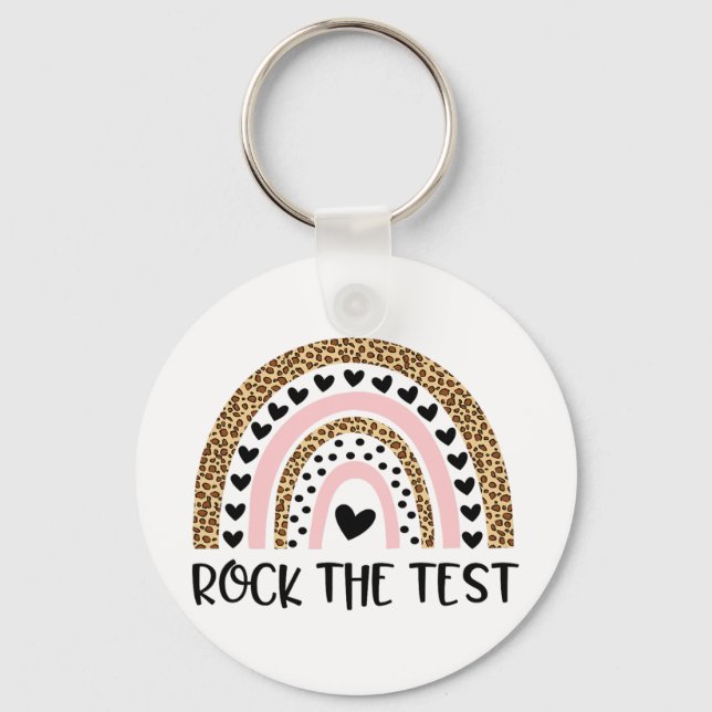 Day Rock The Test Teacher Funny Rainbow Testing Da Key Ring (Front)