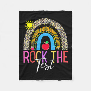 Day Rock The Test Teacher Testing Day Leopard Rain Fleece Blanket